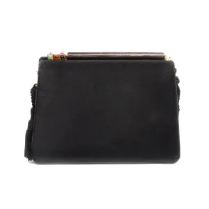 Judith Leiber Vintage Black Satin Tassel Shoulder Clutch