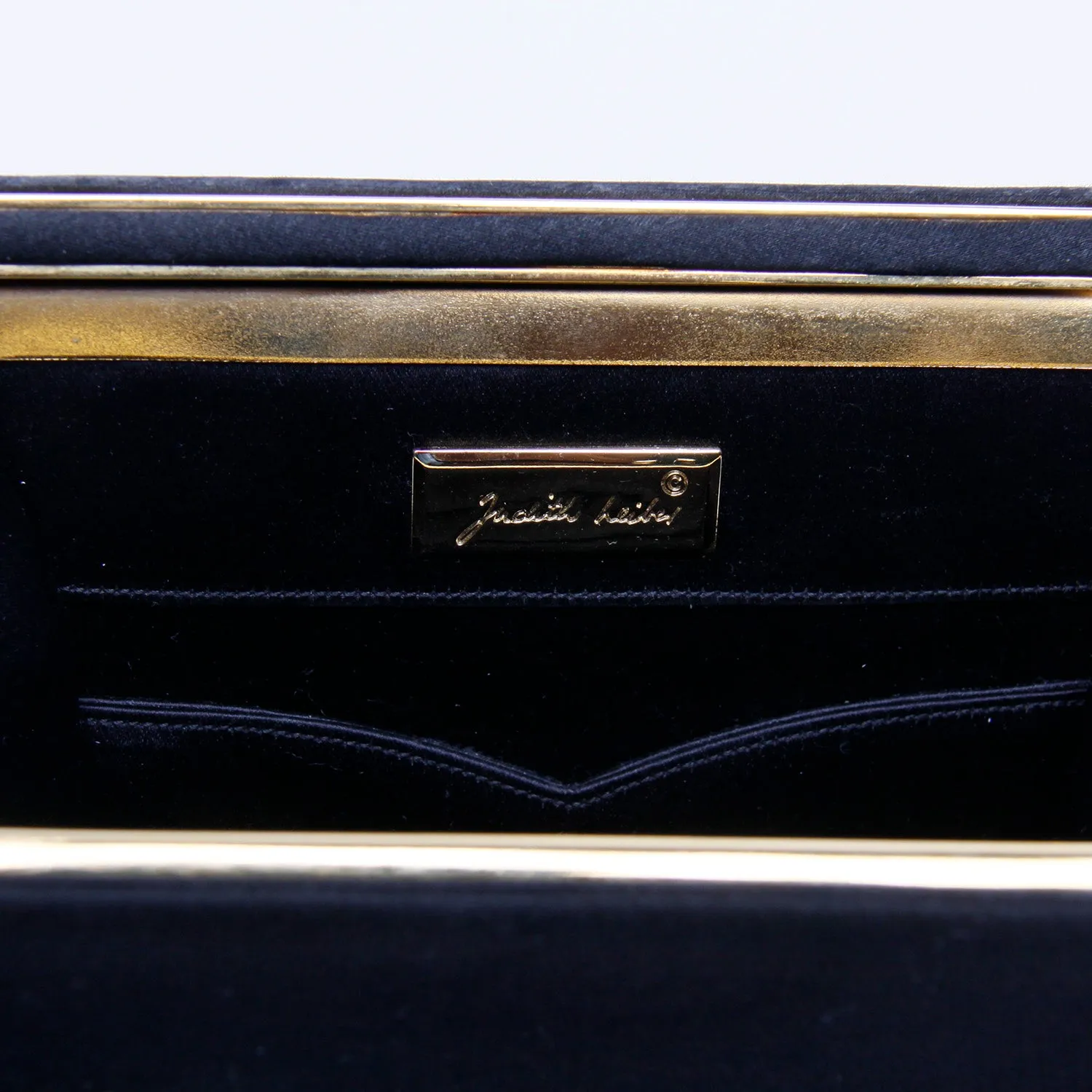 Judith Leiber Vintage Black Satin Tassel Shoulder Clutch