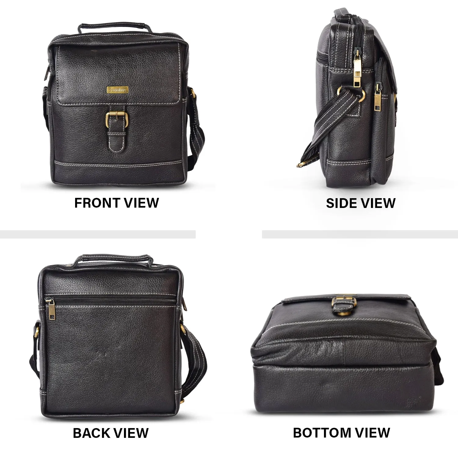 Leather Messenger Bag 36812 (BLACK)