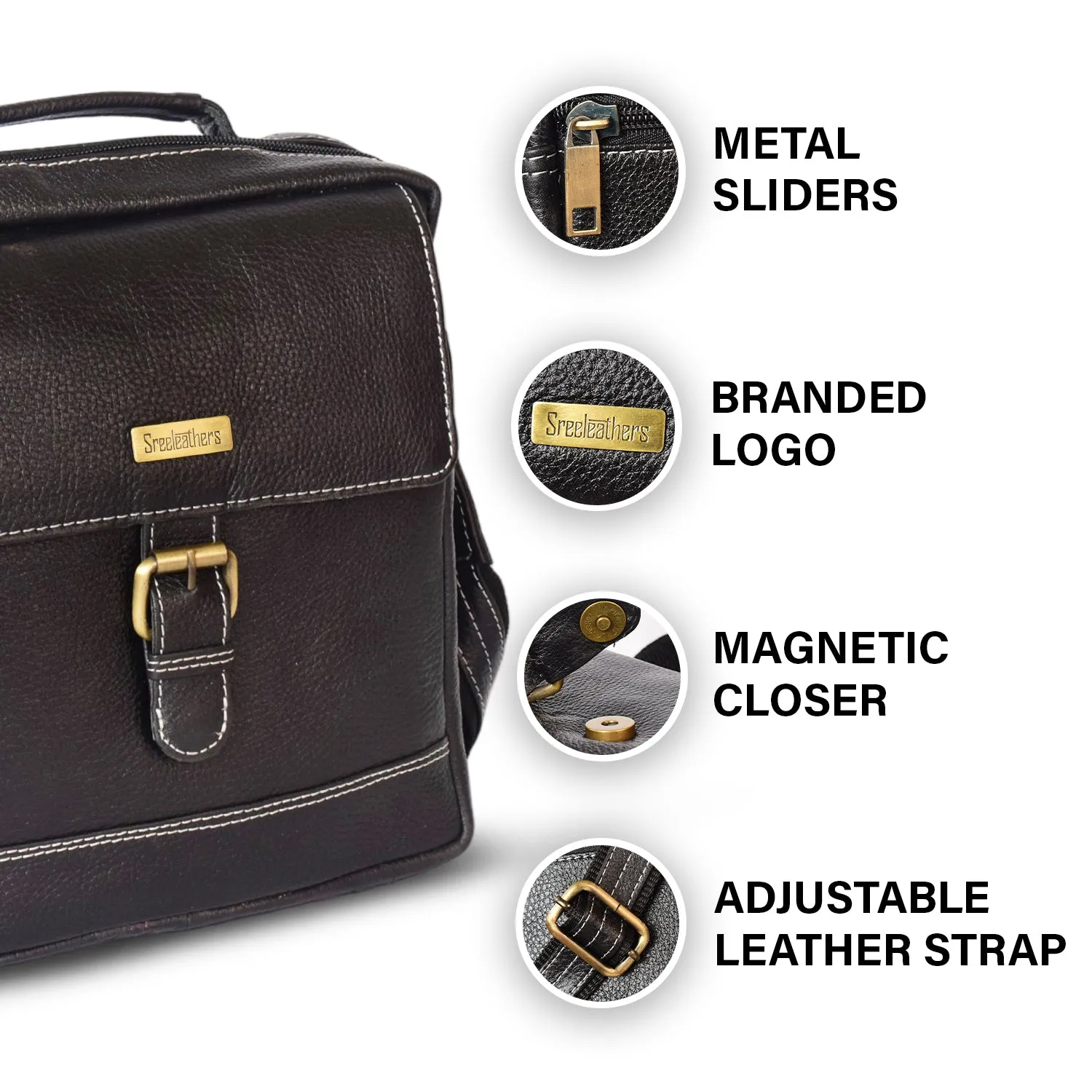 Leather Messenger Bag 36812 (BLACK)