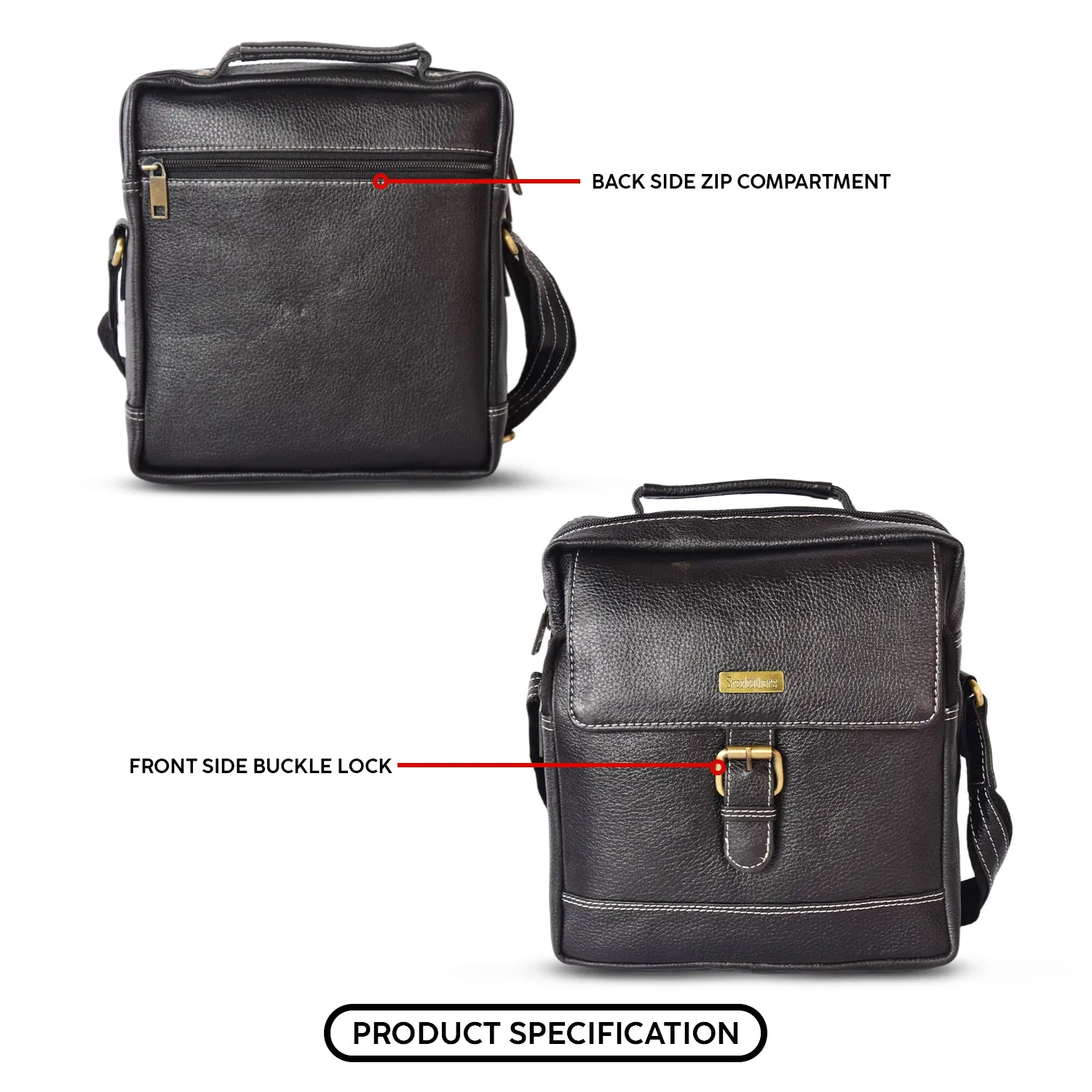 Leather Messenger Bag 36812 (BLACK)