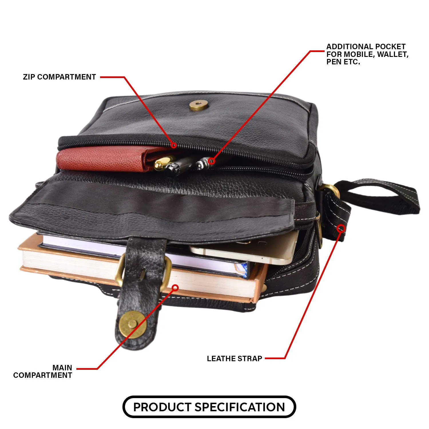 Leather Messenger Bag 36812 (BLACK)