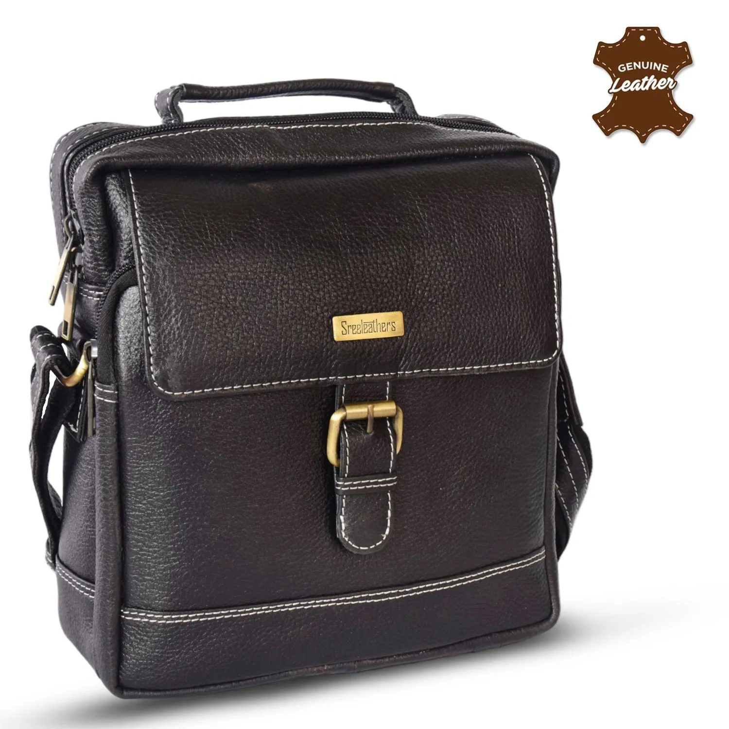Leather Messenger Bag 36812 (BLACK)