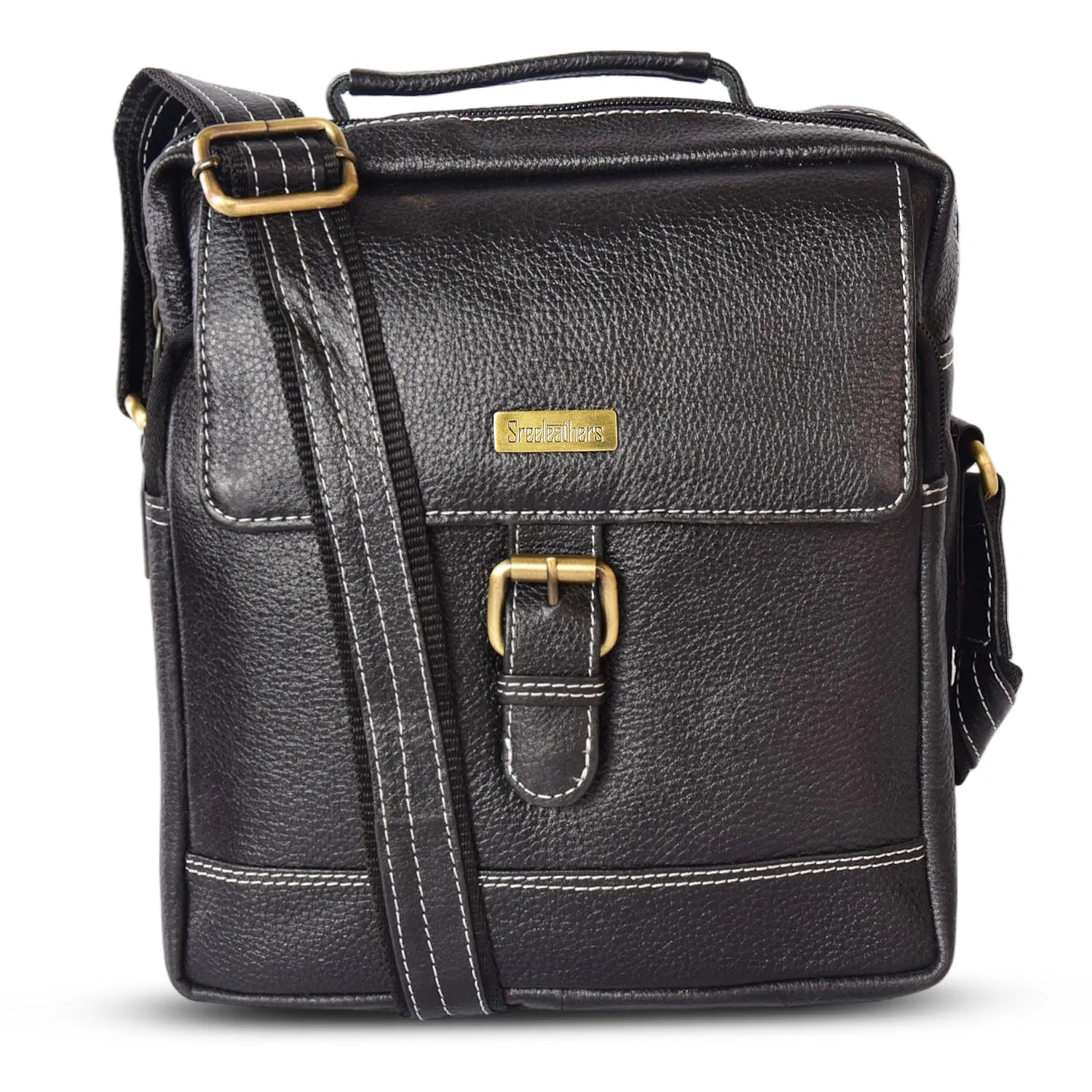 Leather Messenger Bag 36812 (BLACK)