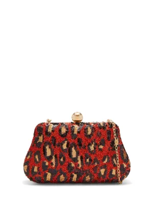 Leopard-Print Glitter Clutch Bag
