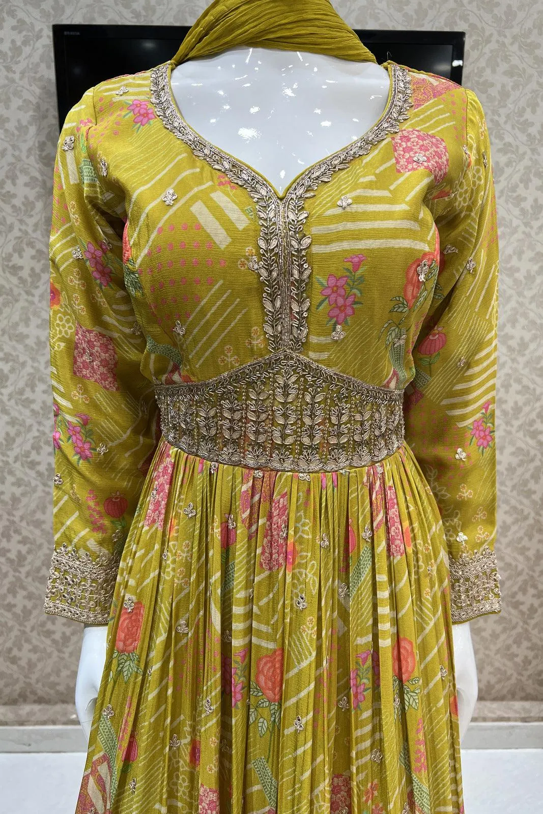 Liril Green Gota Patti work Alia Cut Floor Length Anarkali Suit