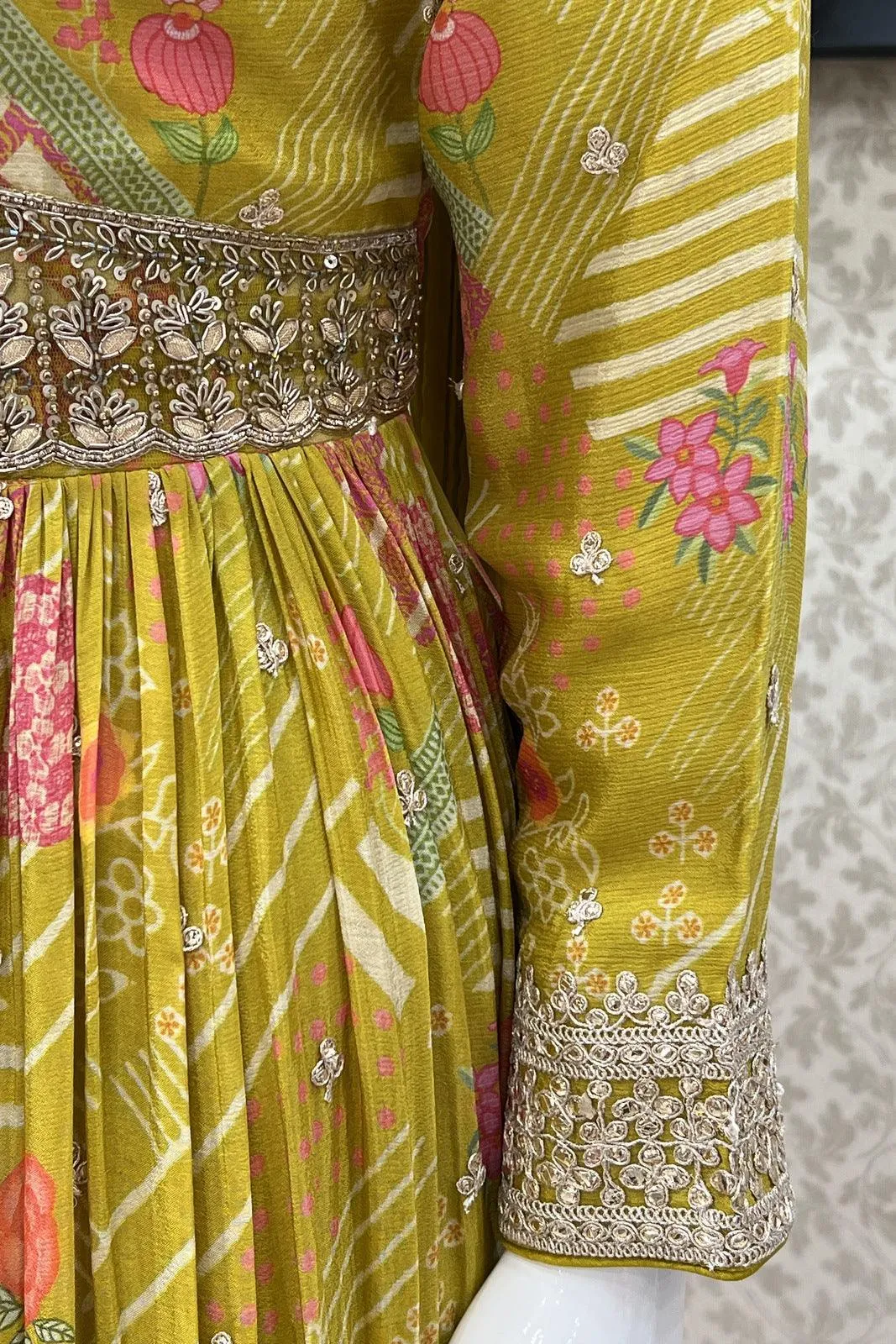 Liril Green Gota Patti work Alia Cut Floor Length Anarkali Suit