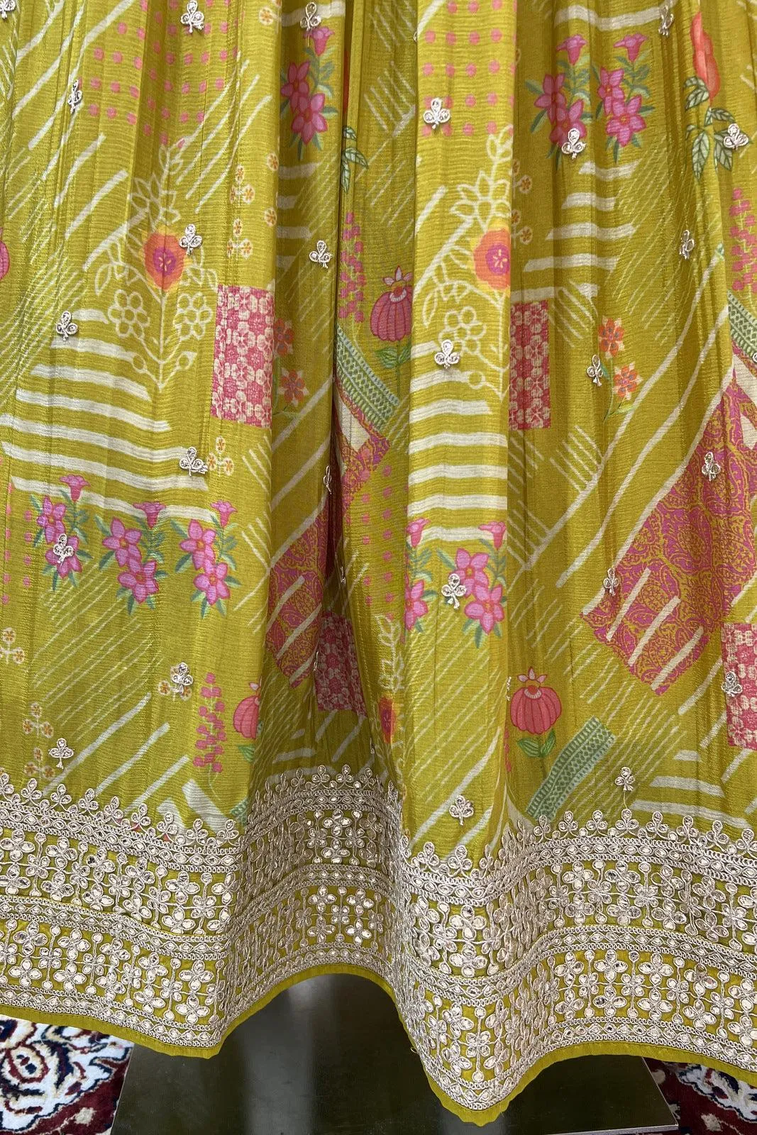 Liril Green Gota Patti work Alia Cut Floor Length Anarkali Suit
