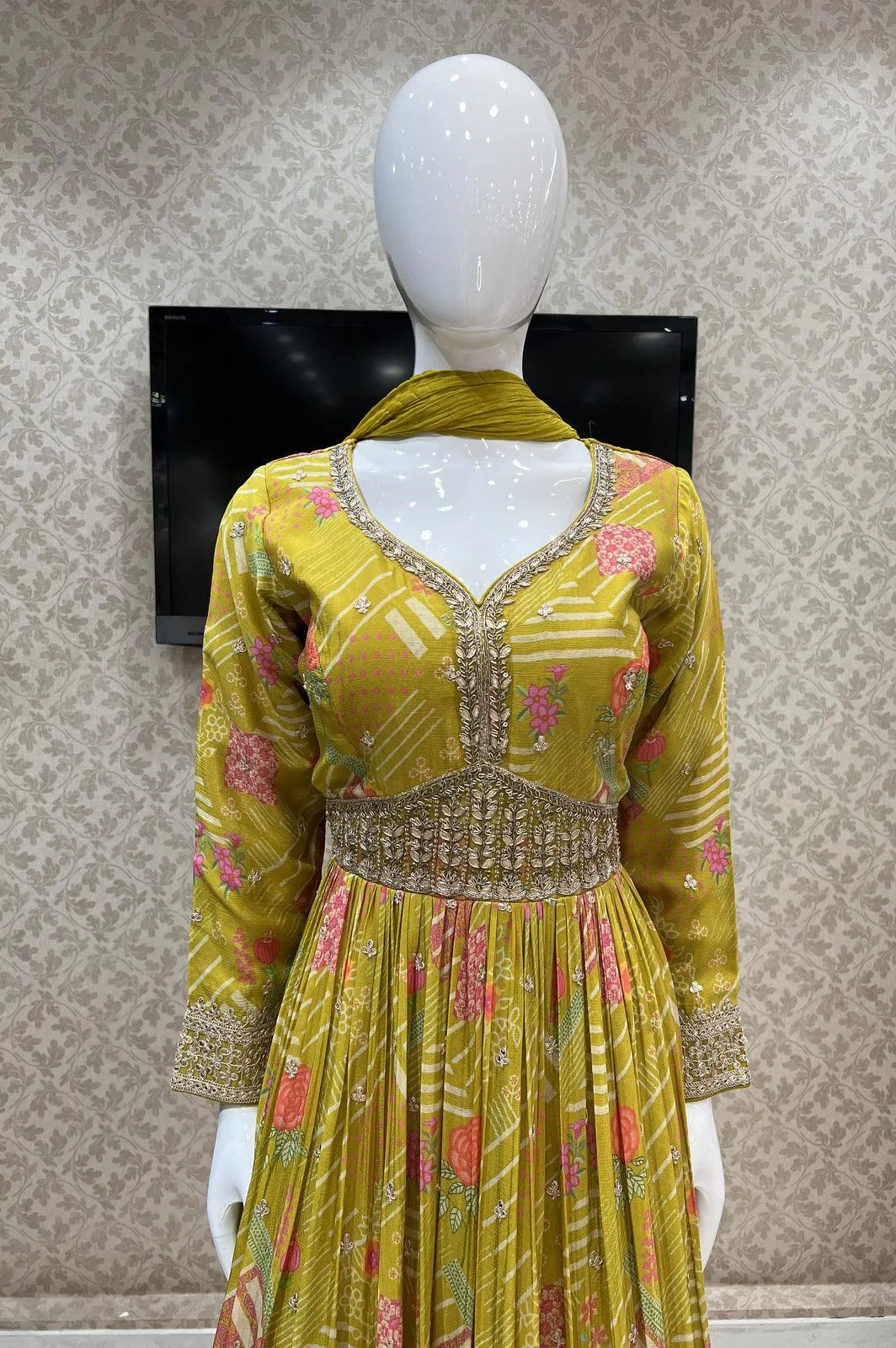 Liril Green Gota Patti work Alia Cut Floor Length Anarkali Suit