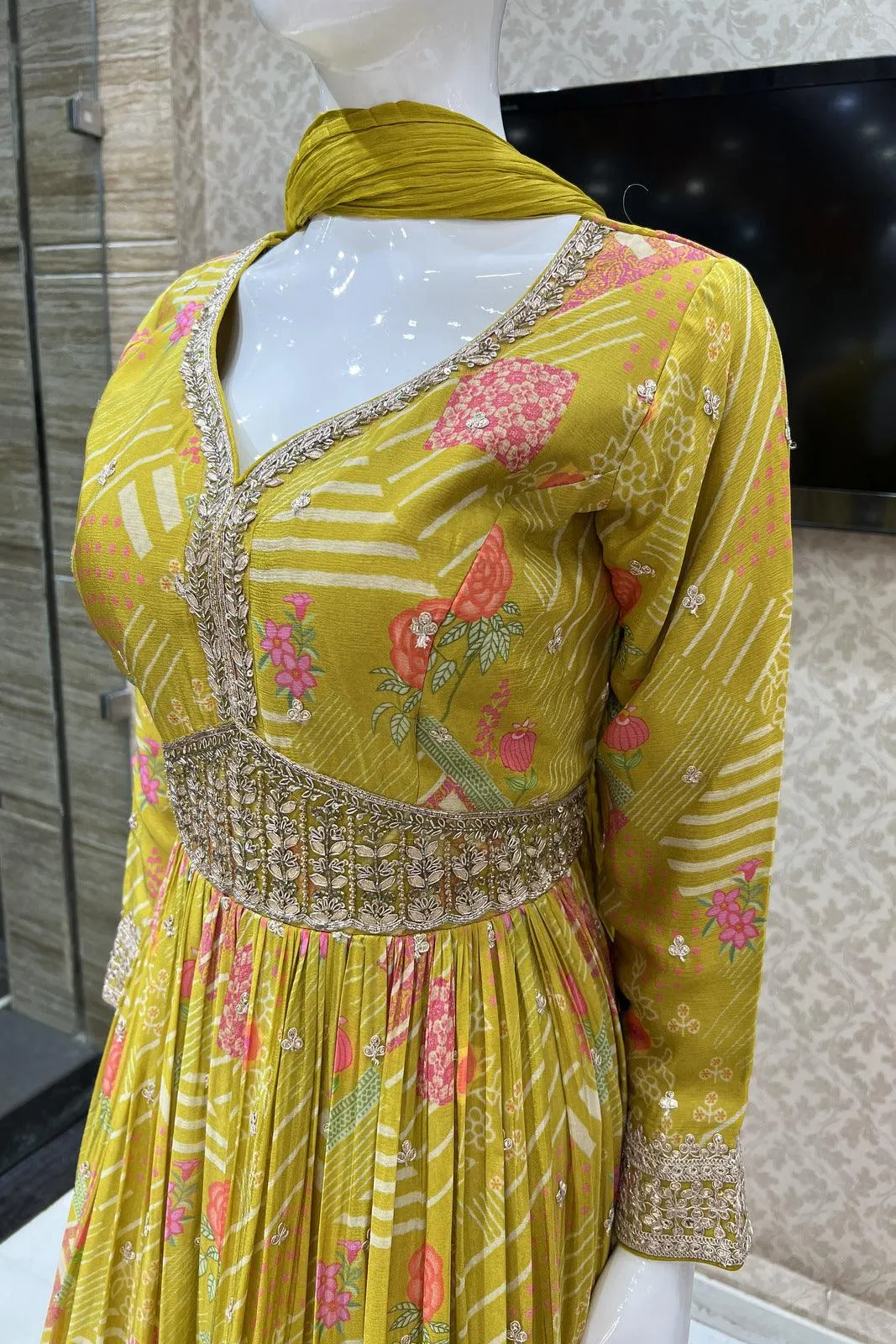Liril Green Gota Patti work Alia Cut Floor Length Anarkali Suit