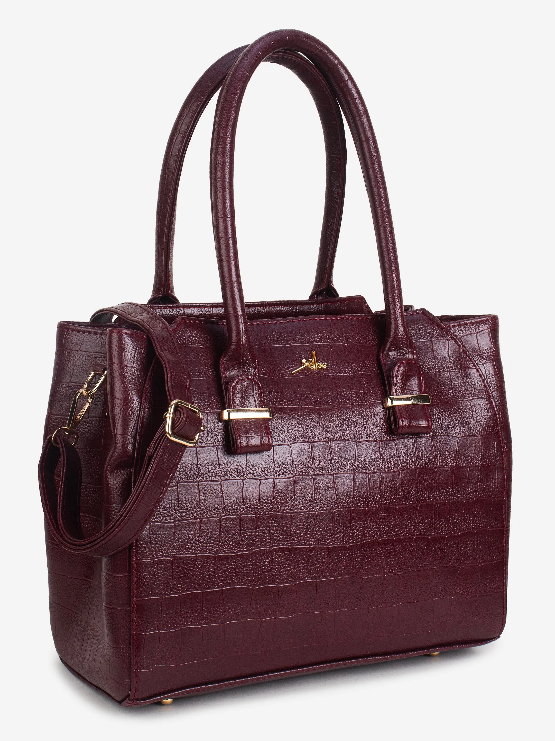 Maroon PU Leather Solid Handbag for Women
