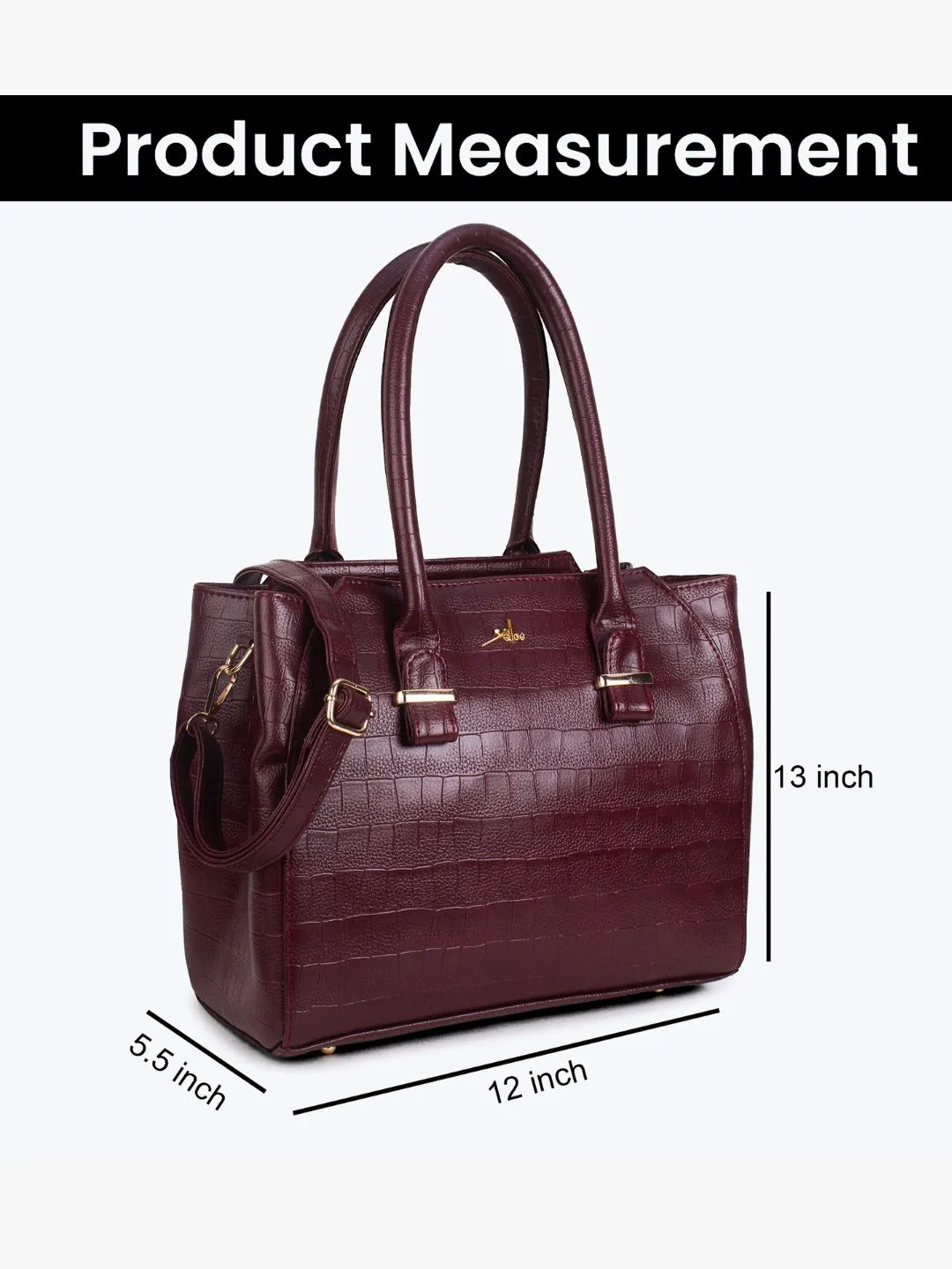 Maroon PU Leather Solid Handbag for Women