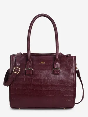 Maroon PU Leather Solid Handbag for Women