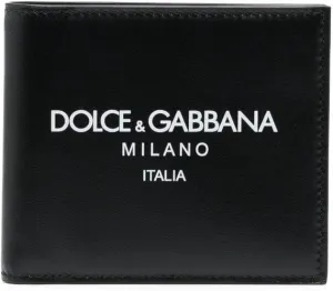 Men's Leather Bi-Fold Wallet With Logo in Black | BP1321AN244