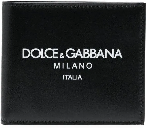 Men's Leather Bi-Fold Wallet With Logo in Black | BP1321AN244