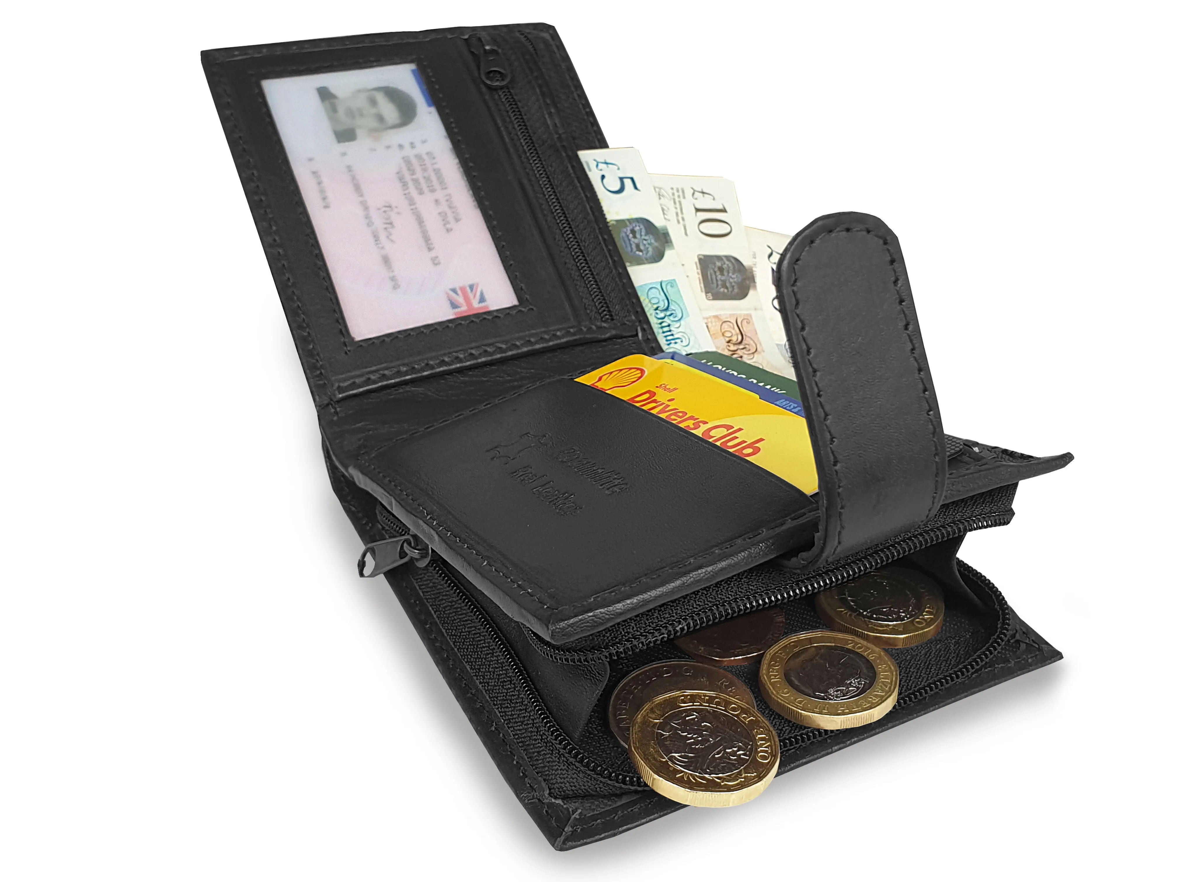 Men's Real Leather Wallet, Buttoned Closure, Zipped Coin Section RL180