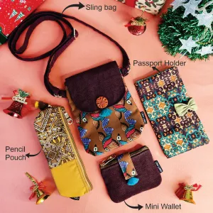 Mustard Muse Combo- Sling, Mini Wallet, Passport Case, Pouch