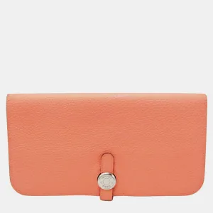 Orange Togo Leather Dogon GM Wallet