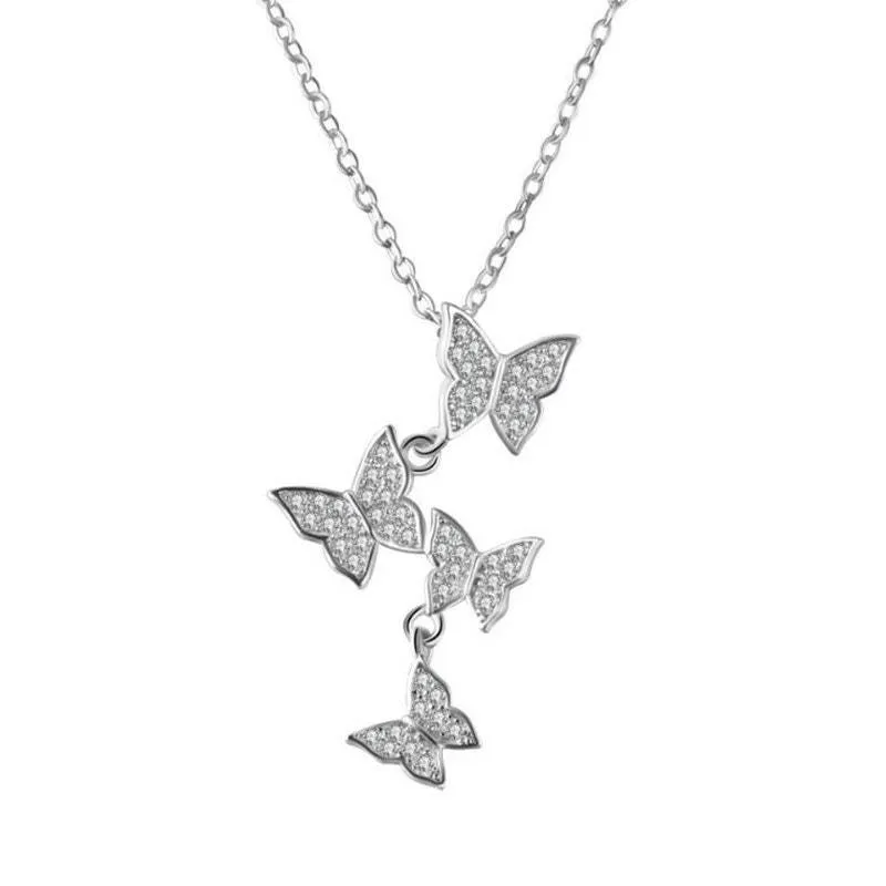 Silver Butterfly Pendant Necklace for Women