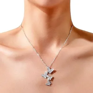Silver Butterfly Pendant Necklace for Women