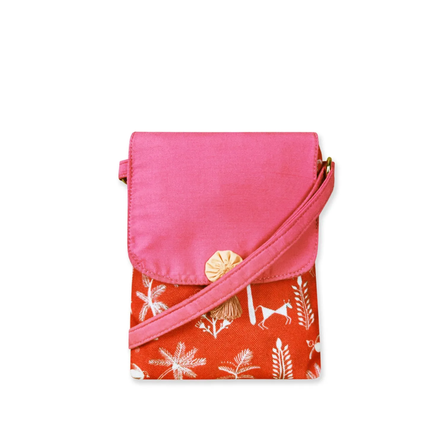 Warli Mobile Sling Bag-Orange