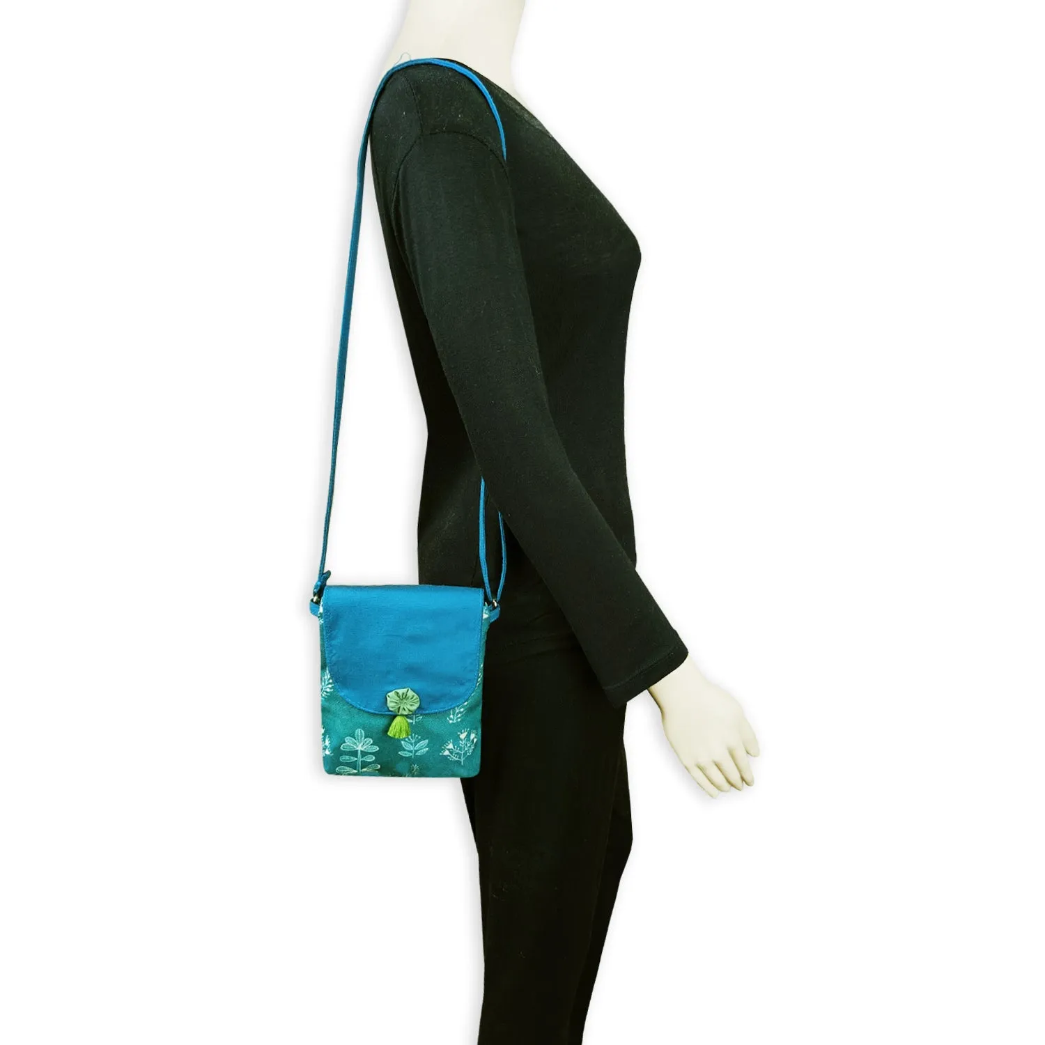 Warli Mobile Sling Bag-Teal