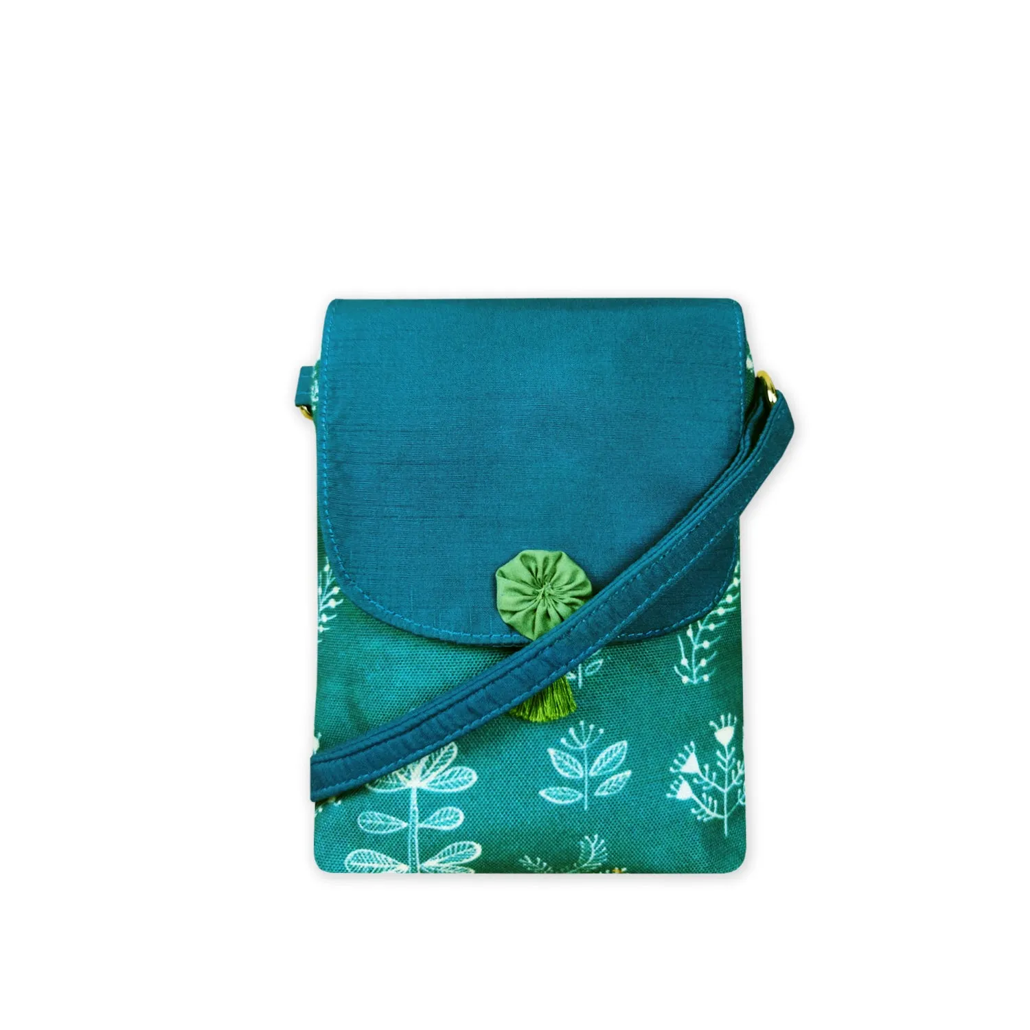 Warli Mobile Sling Bag-Teal