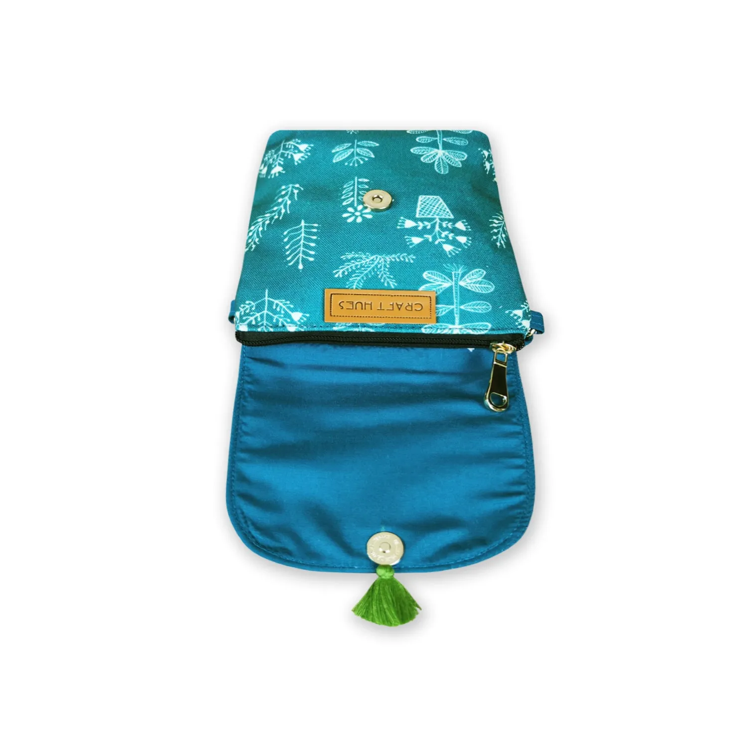 Warli Mobile Sling Bag-Teal