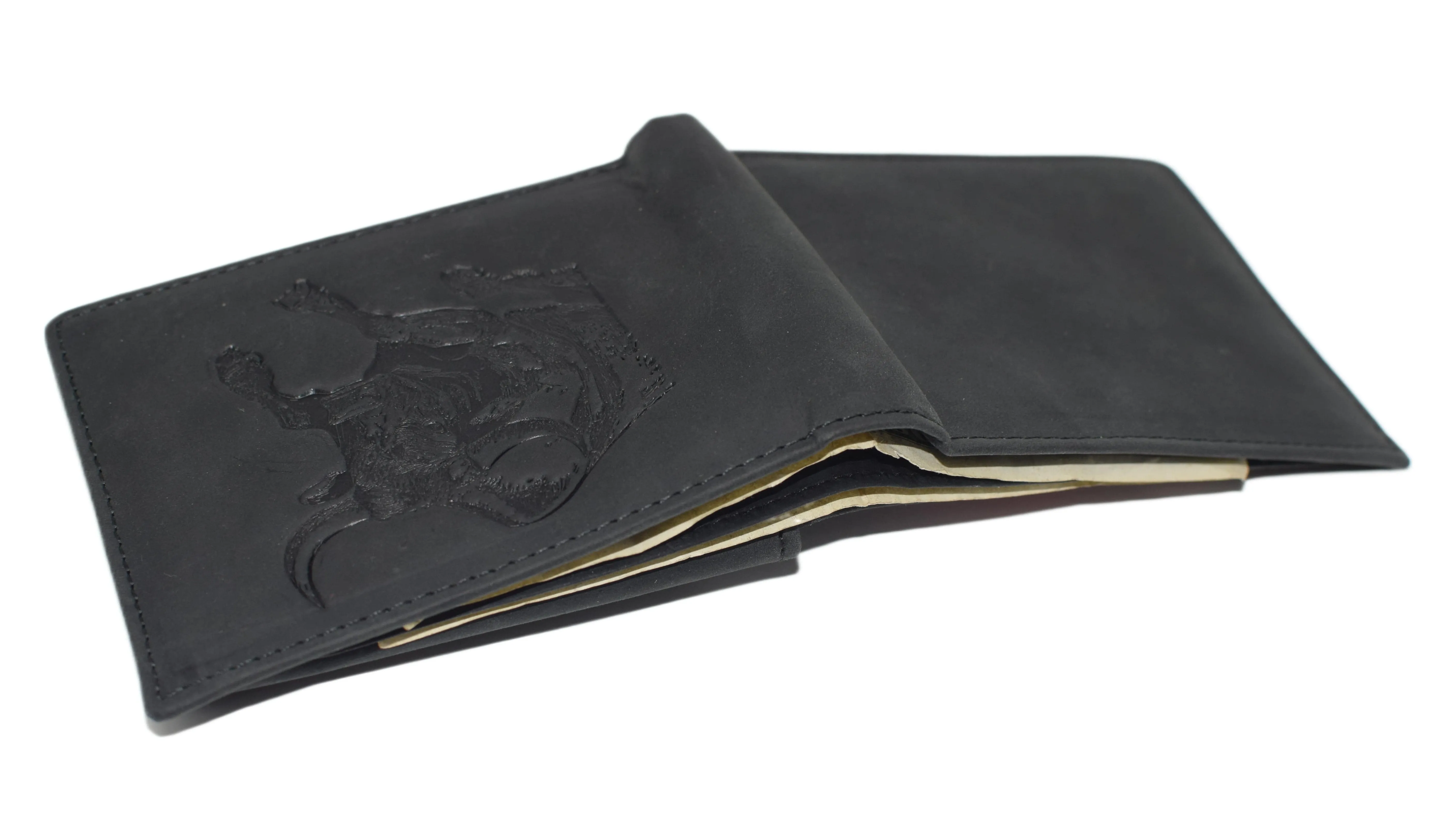Western Wallet For Men - Vintage Cowhide Leather Rodeo Bull Bifold Wallet For Cowboys - Men’s Wallet Bifold RFID Blocking Card Holder