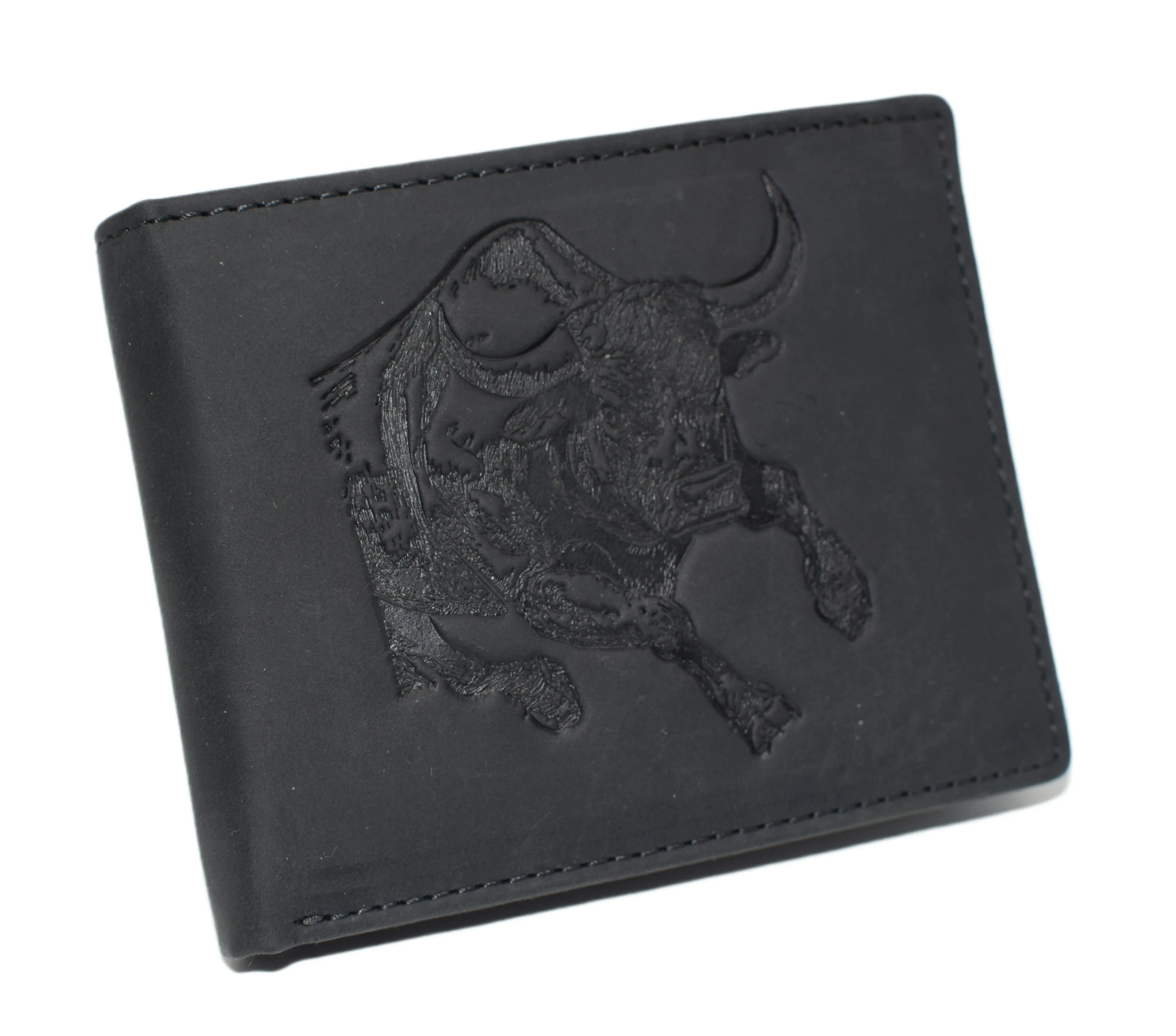 Western Wallet For Men - Vintage Cowhide Leather Rodeo Bull Bifold Wallet For Cowboys - Men’s Wallet Bifold RFID Blocking Card Holder