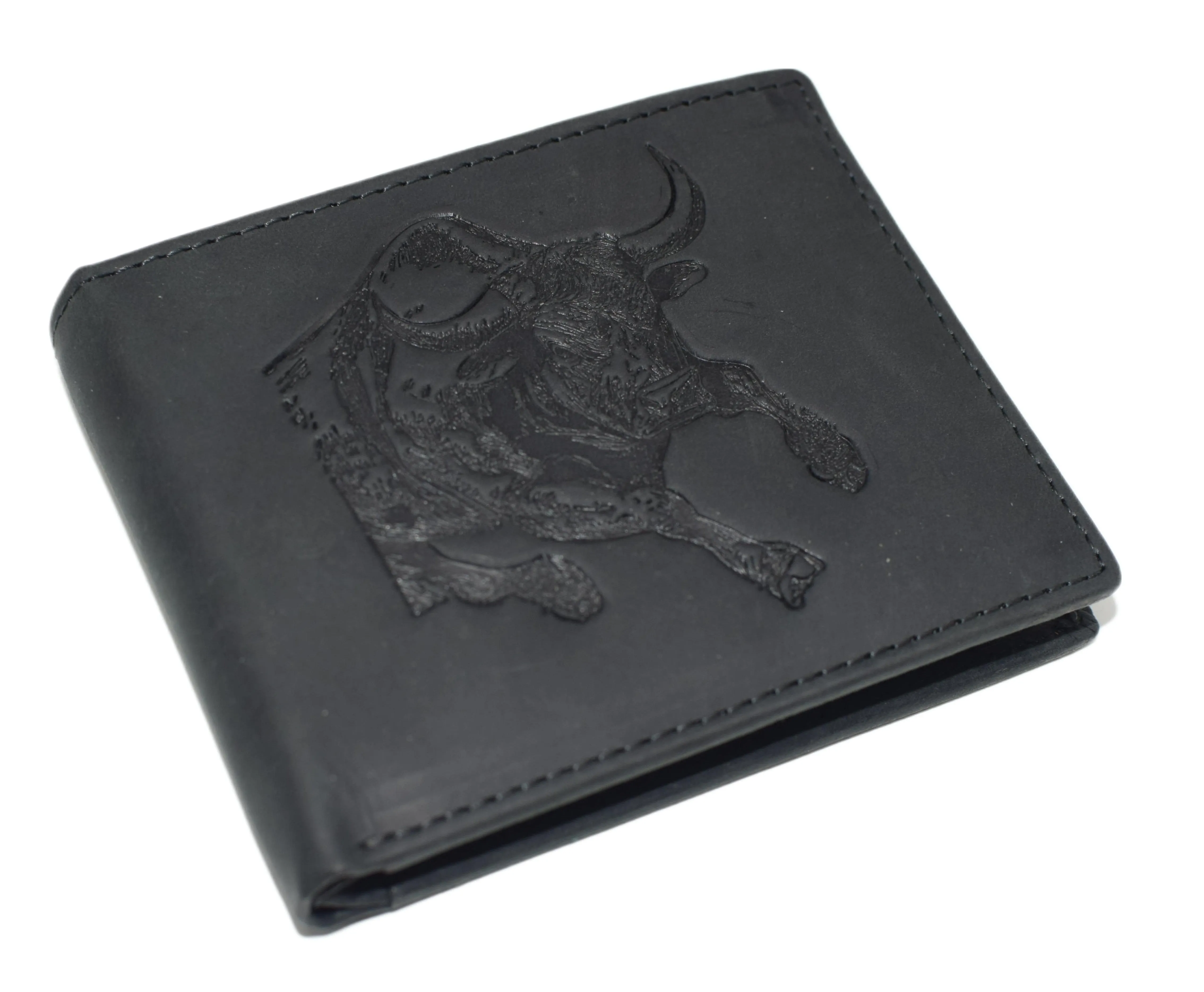 Western Wallet For Men - Vintage Cowhide Leather Rodeo Bull Bifold Wallet For Cowboys - Men’s Wallet Bifold RFID Blocking Card Holder