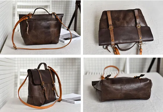 YAAGLE Women Vintage Tanned Leather Messenger Flap Handbag YG297 (big)