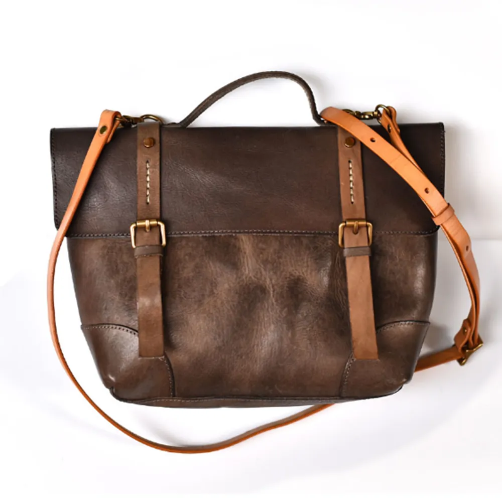 YAAGLE Women Vintage Tanned Leather Messenger Flap Handbag YG297 (big)