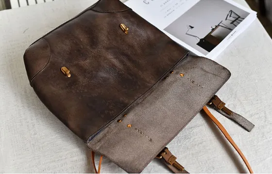 YAAGLE Women Vintage Tanned Leather Messenger Flap Handbag YG297 (big)