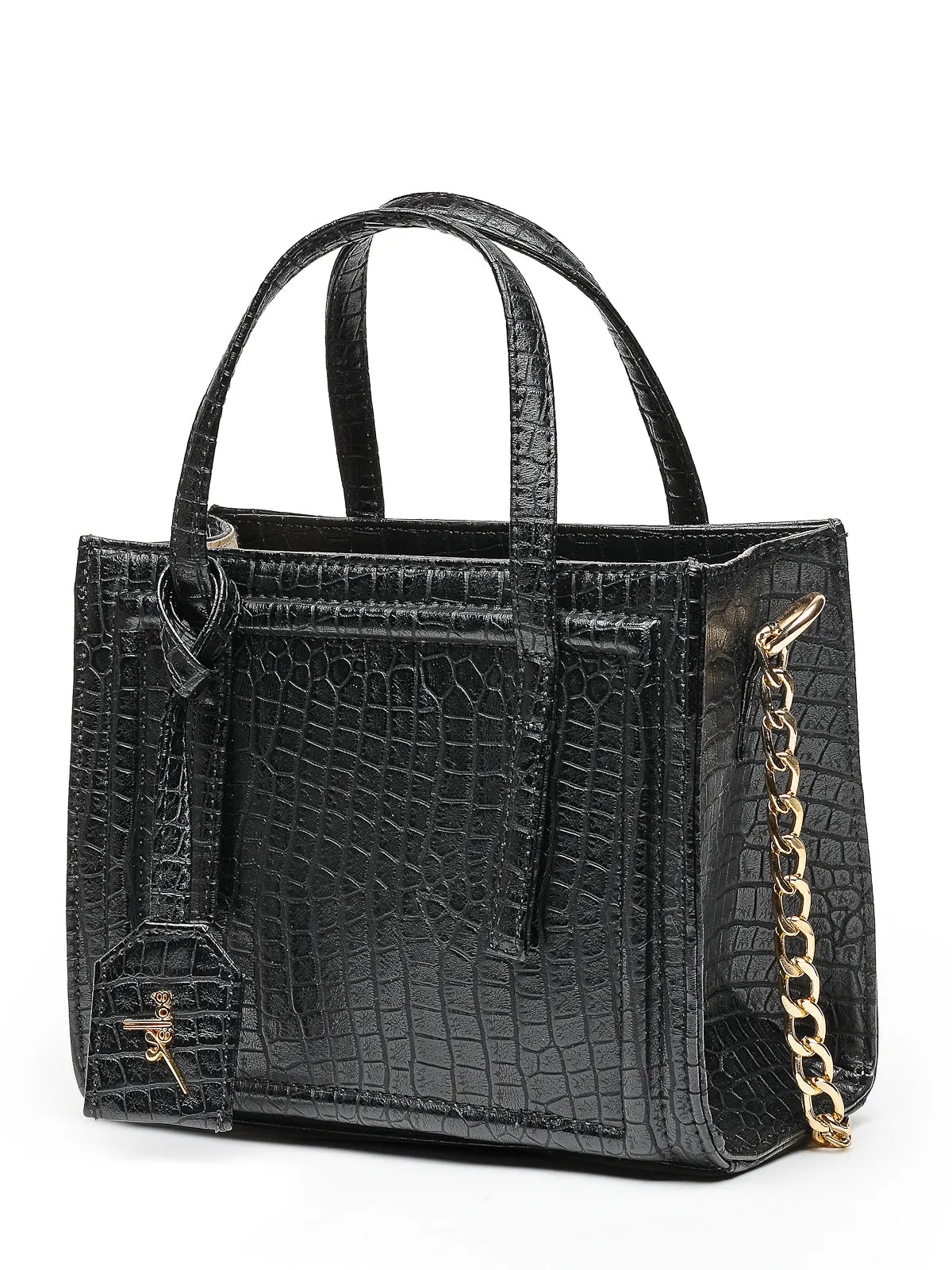 Yelloe Black Synthetic Leather Sling Bag For Women