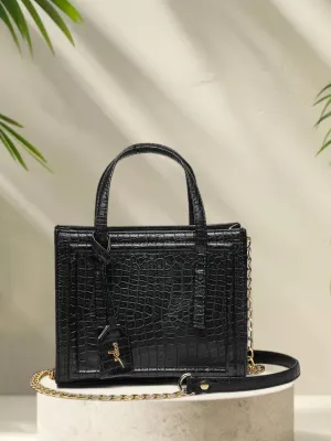 Yelloe Black Synthetic Leather Sling Bag For Women